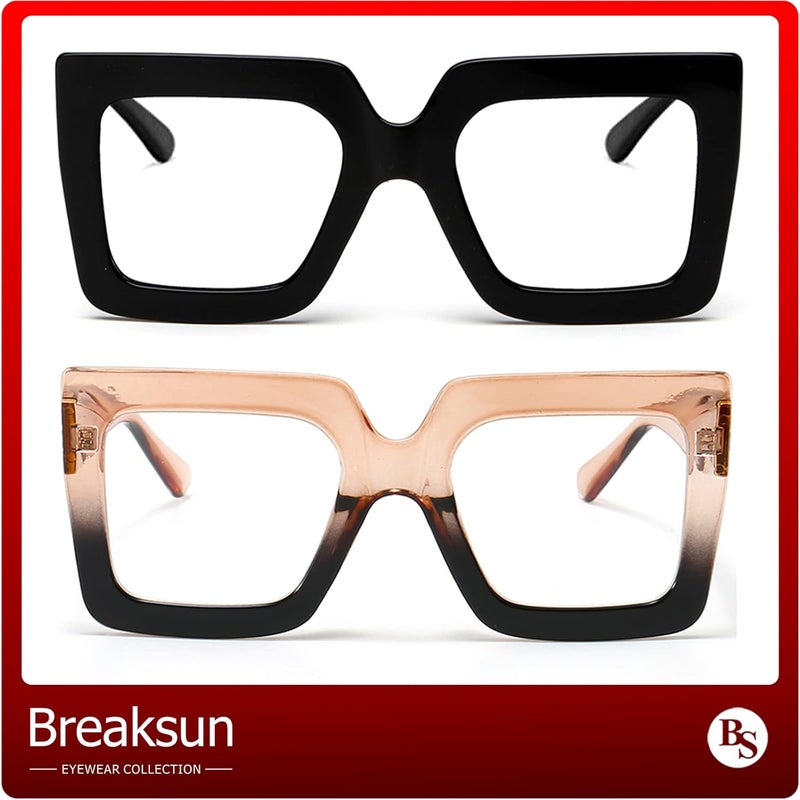 Breaksun Oversized Blue Light Glasses for Women Fashion Thick Square Computer Eyewear Non-Prescription Black Glasses (Black+ Champagne) - Image 4